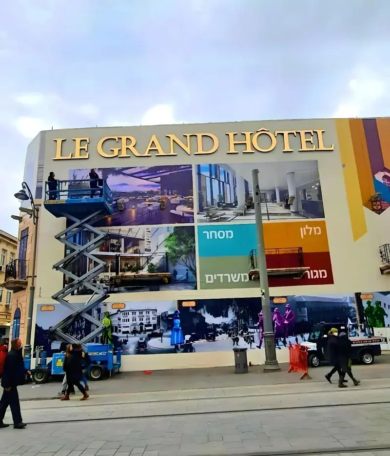 Le Grand Hotel building with illuminated channel letters — large-scale hotel branding Costa Rica